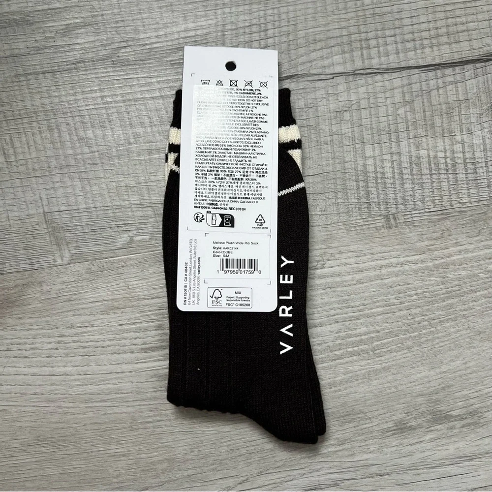 NEW VARLEY Coffee Bean Malissa Plush Wide Rib Sock BrownOff White Cashmere